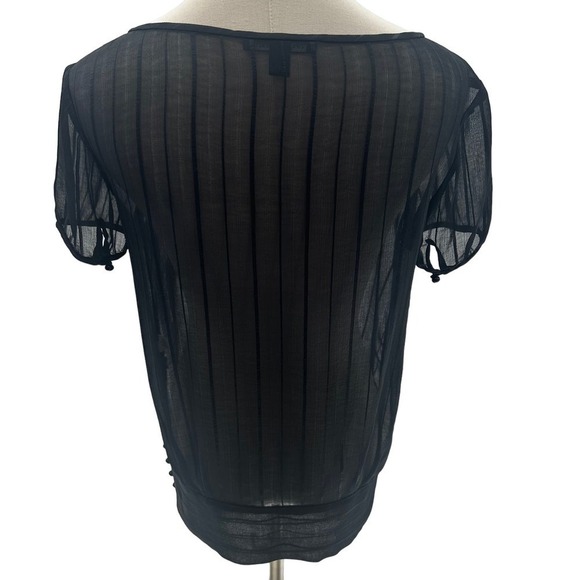 Banana Republic Black Sheer Striped Scoop Neck Short Sleeve Top- XS - Picture 2 of 8